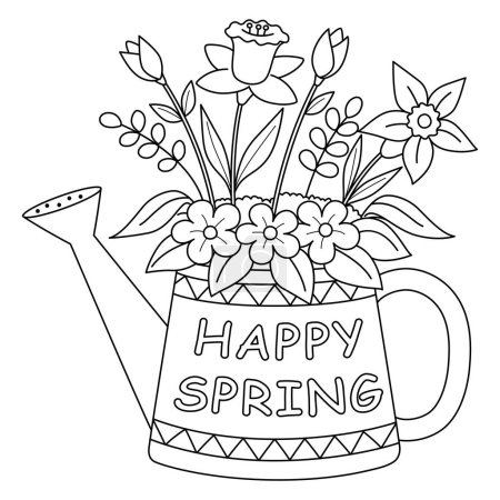 Illustration for A cute and funny coloring page of a Happy Spring Flower. Provides hours of coloring fun for children. To color, this page is very easy. Suitable for little kids and toddlers. - Royalty Free Image