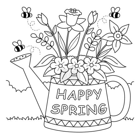 Illustration for A cute and funny coloring page of a Happy Spring Flower Provides hours of coloring fun for children. Color, this page is very easy. Suitable for little kids and toddlers. - Royalty Free Image