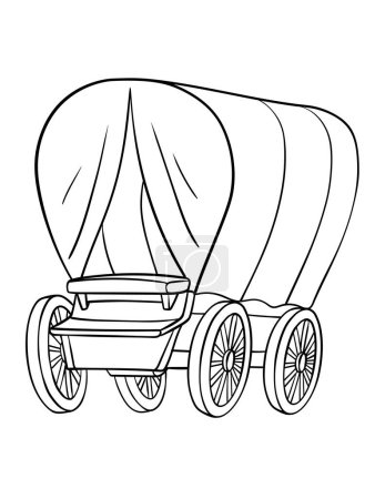 Ilustración de A cute and funny coloring page of a Covered Wagon. Provides hours of coloring fun for children. Color, this page is very easy. Suitable for little kids and toddlers. - Imagen libre de derechos