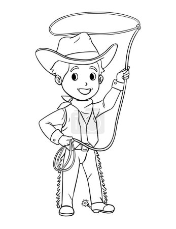 Illustration for A cute and funny coloring page of a Cowboy with Rope. Provides hours of coloring fun for children. Color, this page is very easy. Suitable for little kids and toddlers. - Royalty Free Image
