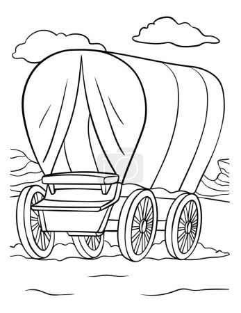 Ilustración de Una página para colorear lindo y divertido de un vagón cubierto. Proporciona horas de diversión para colorear para los niños. Color, esta página es muy fácil. Apto para niños pequeños y niños pequeños. - Imagen libre de derechos