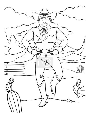 Ilustración de Una página para colorear lindo y divertido de un vaquero bailando. Proporciona horas de diversión para colorear para los niños. Color, esta página es muy fácil. Apto para niños pequeños y niños pequeños. - Imagen libre de derechos
