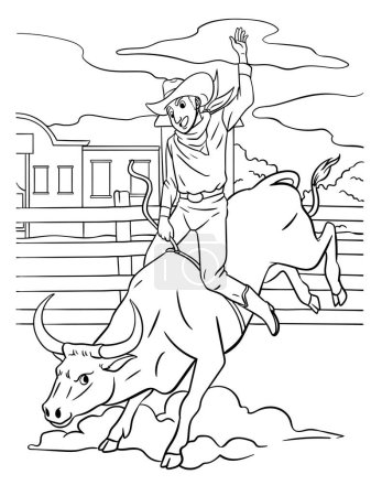 Ilustración de Una página para colorear lindo y divertido de un vaquero Bull Rider. Proporciona horas de diversión para colorear para los niños. Color, esta página es muy fácil. Apto para niños pequeños y niños pequeños. - Imagen libre de derechos