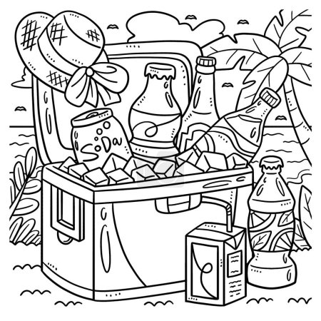 Illustration for A cute and funny coloring page of Summer Beverages in Ice Cooler. Provides hours of coloring fun for children. Color, this page is very easy. Suitable for little kids and toddlers. - Royalty Free Image