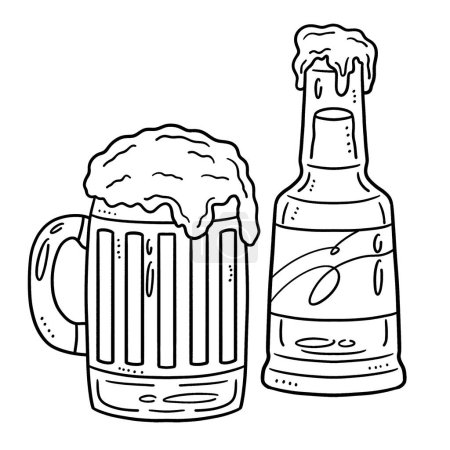 Ilustración de Una página para colorear lindo y divertido para la botella de cerveza y cerveza taza. Proporciona horas de diversión para colorear para los niños. Color, esta página es muy fácil. Apto para niños pequeños y niños pequeños. - Imagen libre de derechos