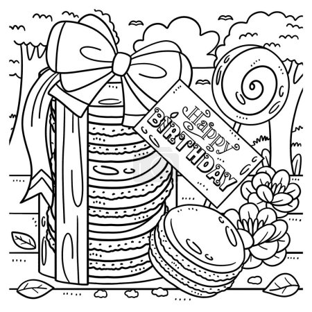 Ilustración de A cute and funny coloring page of Macaroons with a Greeting Card. Provides hours of coloring fun for children. Color, this page is very easy. Suitable for little kids and toddlers. - Imagen libre de derechos