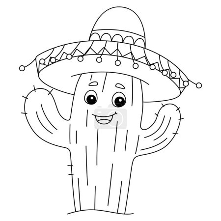 Téléchargez les illustrations : Une page à colorier mignonne et drôle d'un cactus avec un Sombrero. Fournit des heures de plaisir de coloration pour les enfants. Couleur cette page est très facile. Convient aux petits enfants et aux tout-petits. - en licence libre de droit