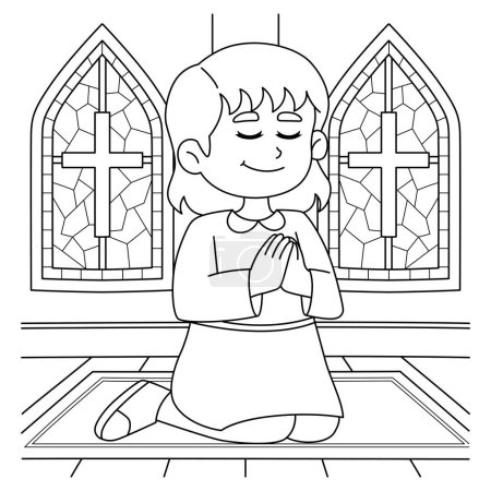 Téléchargez les illustrations : A cute and funny coloring page of a girl praying. Provides hours of coloring fun for children. Color, this page is very easy. Suitable for little kids and toddlers. - en licence libre de droit