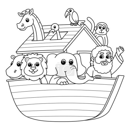 A cute and funny coloring page of Noahs ark. Provides hours of coloring fun for children. Color, this page is very easy. Suitable for little kids and toddlers.