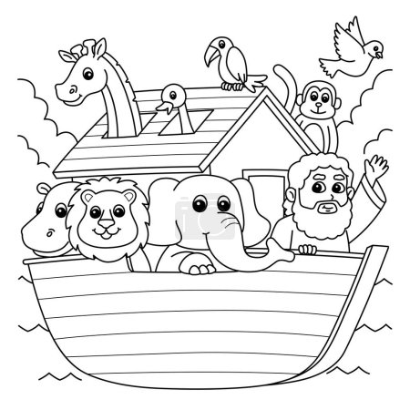 A cute and funny coloring page of Noahs ark. Provides hours of coloring fun for children. Color, this page is very easy. Suitable for little kids and toddlers.