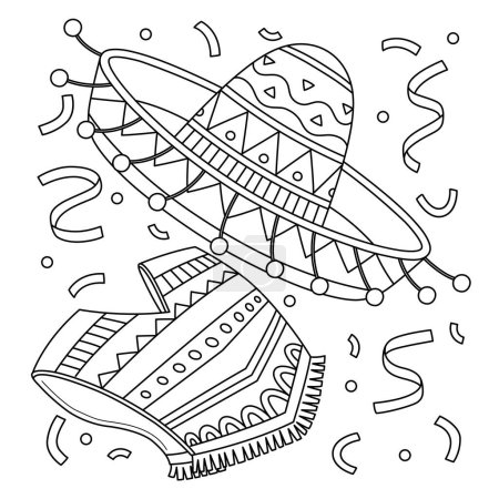 A cute and funny coloring page of a sombrero and poncho. Provides hours of coloring fun for children. Color this page is very easy. Suitable for little kids and toddlers.