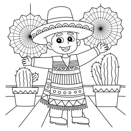 Téléchargez les illustrations : Une jolie et drôle de page à colorier d'un garçon mexicain. Fournit des heures de plaisir de coloration pour les enfants. Couleur cette page est très facile. Convient aux petits enfants et aux tout-petits. - en licence libre de droit