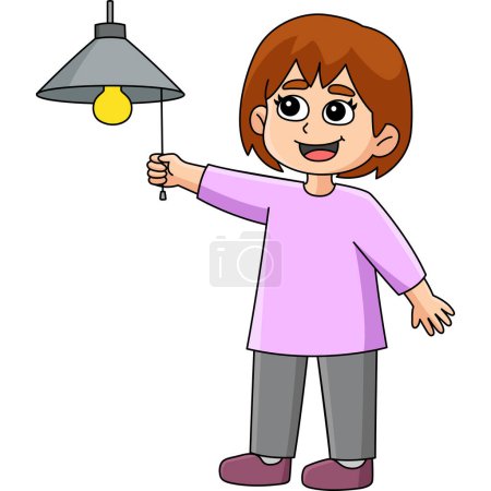 Illustration for This cartoon clipart shows a Girl Conserving Energy illustration. - Royalty Free Image