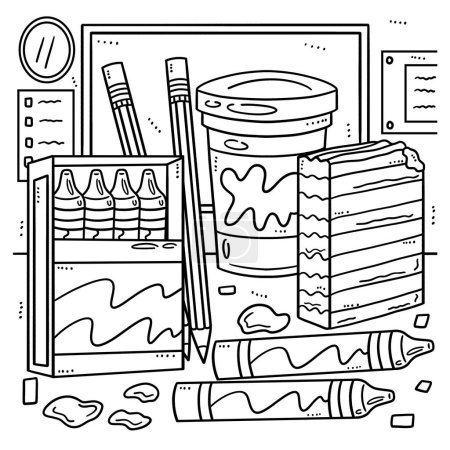 Illustration for A cute and funny coloring page of Crayons and Clay. Provides hours of coloring fun for children. Color, this page is very easy. Suitable for little kids and toddlers. - Royalty Free Image