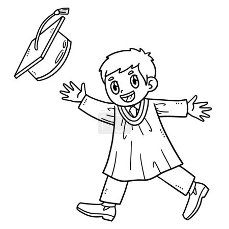Illustration for A cute and funny coloring page for Happy Graduate Boy Throwing a Cap. Provides hours of coloring fun for children. Color, this page is very easy. Suitable for little kids and toddlers. - Royalty Free Image