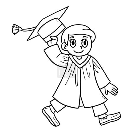 Illustration for A cute and funny coloring page for Happy Graduate Boy. Provides hours of coloring fun for children. Color, this page is very easy. Suitable for little kids and toddlers. - Royalty Free Image