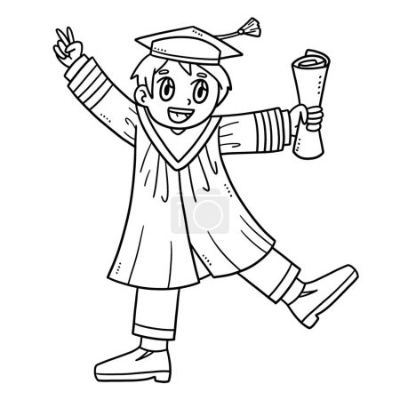 Illustration for A cute and funny coloring page for Happy Graduate Boy with Diploma. Provides hours of coloring fun for children. Color, this page is very easy. Suitable for little kids and toddlers. - Royalty Free Image