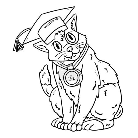 Illustration for A cute and funny coloring page of a Cat Wearing Graduation Cap. Provides hours of coloring fun for children. Color, this page is very easy. Suitable for little kids and toddlers. - Royalty Free Image