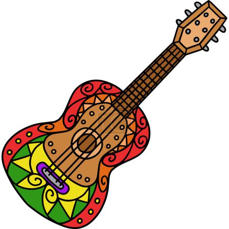 Téléchargez les illustrations : Ce clipart de bande dessinée montre une illustration de guitare mexicaine Cinco de Mayo. - en licence libre de droit