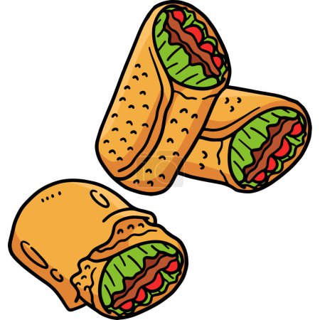 Téléchargez les illustrations : Ce clipart de bande dessinée montre une illustration Cinco de Mayo Tacos et Burrito. - en licence libre de droit