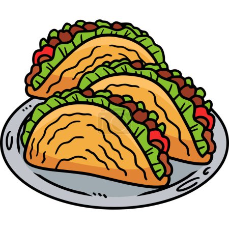 Téléchargez les illustrations : Ce clipart de bande dessinée montre une illustration de Tacos mexicains Cinco de Mayo. - en licence libre de droit