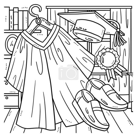 Illustration for A cute and funny coloring page of a Graduation Cap, Toga, and Shoes. Provides hours of coloring fun for children. Color, this page is very easy. Suitable for little kids and toddlers. - Royalty Free Image