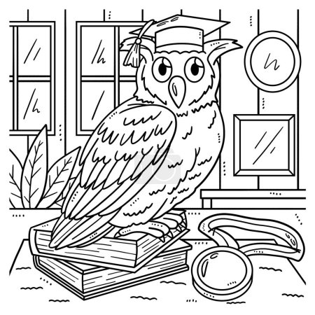 Illustration for A cute and funny coloring page of an Owl with a Graduation Cap. Provides hours of coloring fun for children. Color, this page is very easy. Suitable for little kids and toddlers. - Royalty Free Image