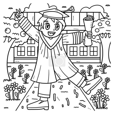 Illustration for A cute and funny coloring page of a Graduate with a Diploma. Provides hours of coloring fun for children. Color, this page is very easy. Suitable for little kids and toddlers. - Royalty Free Image