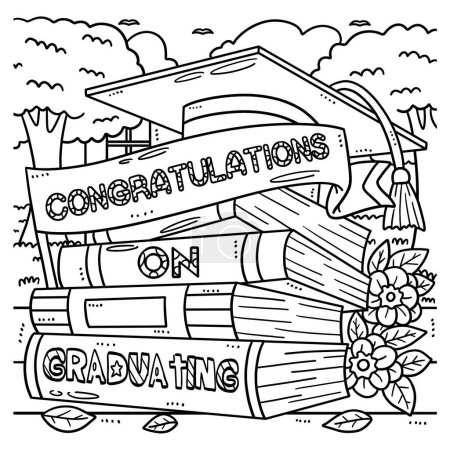 Illustration for A cute and funny coloring page of a Congratulations on Graduating. Provides hours of coloring fun for children. Color, this page is very easy. Suitable for little kids and toddlers. - Royalty Free Image