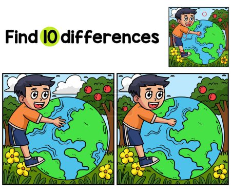 Find or spot the differences on this Earth Day Child Embracing Earth kids activity page. A funny and educational puzzle-matching game for children. 