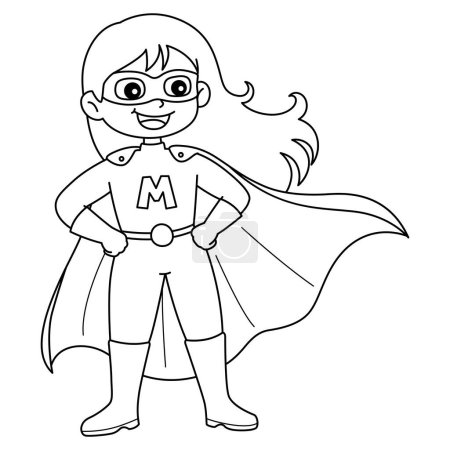 Illustration for A cute and funny coloring page of a Supermom. Provides hours of coloring fun for children. Color, this page is very easy. Suitable for little kids and toddlers. - Royalty Free Image