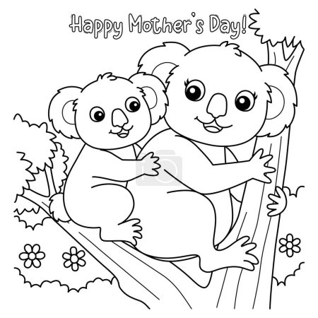 Illustration for A cute and funny coloring page of a Happy Mothers Day Koala. Provides hours of coloring fun for children. Color, this page is very easy. Suitable for little kids and toddlers. - Royalty Free Image