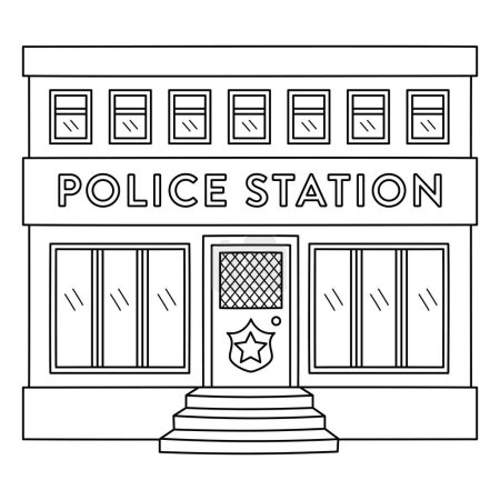 Illustration for A cute and funny coloring page of a Police Station. Provides hours of coloring fun for children. Color, this page is very easy. Suitable for little kids and toddlers. - Royalty Free Image
