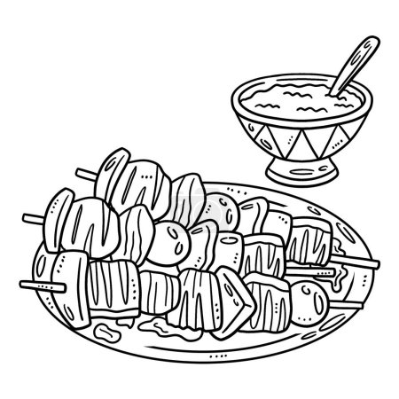 Illustration for A cute and funny coloring page of a Kebab. Provides hours of coloring fun for children. Color, this page is very easy. Suitable for little kids and toddlers. - Royalty Free Image