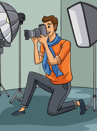Illustration for This cartoon clipart shows a Photo Journalist illustration. - Royalty Free Image