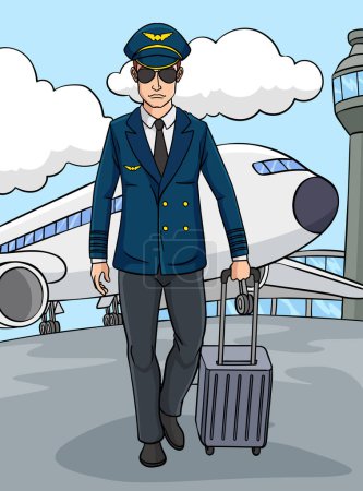 Este clipart de dibujos animados muestra una ilustración de Piloto de Aviones.
