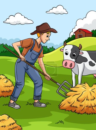 Illustration for This cartoon clipart shows a Farmer illustration. - Royalty Free Image