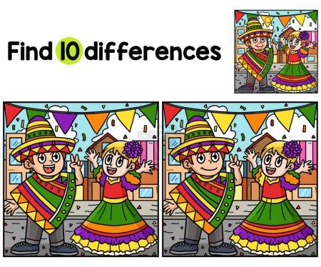 Téléchargez les illustrations : Trouvez ou repérez les différences sur cette page d'activité pour enfants Célébrons Cinco de Mayo. Un jeu de puzzle amusant et éducatif pour les enfants. - en licence libre de droit