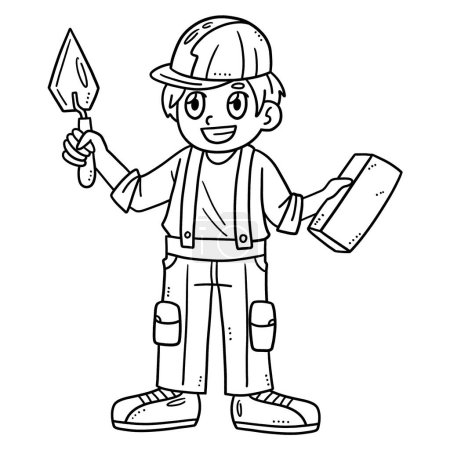 Illustration for A cute and funny coloring page of a Mason and Bricks. Provides hours of coloring fun for children. Color, this page is very easy. Suitable for little kids and toddlers. - Royalty Free Image
