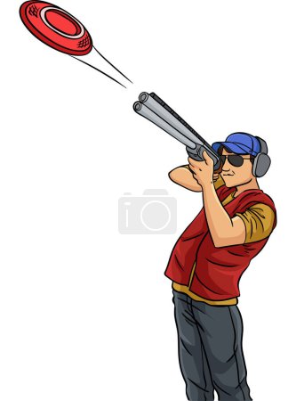 Téléchargez les illustrations : Ce clipart de bande dessinée montre une illustration Skeet Shooting. - en licence libre de droit