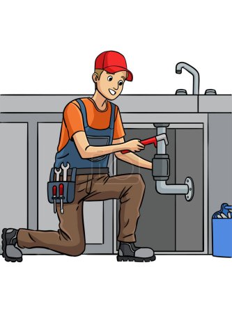 Illustration for This cartoon clipart shows a Plumber illustration. - Royalty Free Image