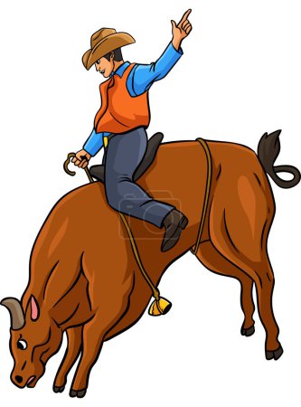 Ilustración de Este clip de dibujos animados muestra una ilustración de Bull Riding. - Imagen libre de derechos