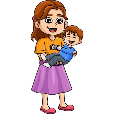 Illustration for This cartoon clipart shows a Mothers Day Mother Holding a Child illustration. - Royalty Free Image