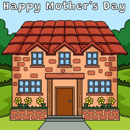 Illustration for This cartoon clipart shows a Happy Mothers Day House illustration. - Royalty Free Image