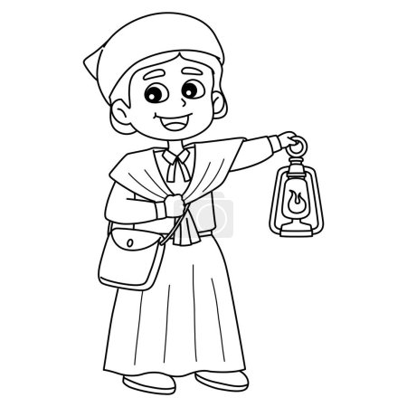 Illustration for A cute and funny coloring page of Harriet Tubman. Provides hours of coloring fun for children. Color, this page is very easy. Suitable for little kids and toddlers. - Royalty Free Image