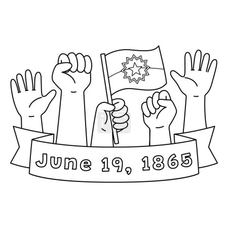 Illustration for A cute and funny coloring page of Juneteenth Raising Hands. Provides hours of coloring fun for children. Color, this page is very easy. Suitable for little kids and toddlers. - Royalty Free Image