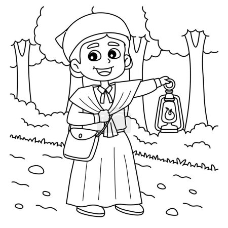 Illustration for A cute and funny coloring page of a Harriet Tubman of Juneteenth. Provides hours of coloring fun for children. Color, this page is very easy. Suitable for little kids and toddlers. - Royalty Free Image