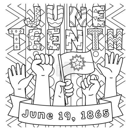 Illustration for A cute and funny coloring page of Juneteenth Raising Hands. Provides hours of coloring fun for children. Color, this page is very easy. Suitable for little kids and toddlers. - Royalty Free Image
