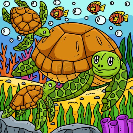 Illustration for This cartoon clipart shows a Mother Turtle and Hatchling illustration. - Royalty Free Image