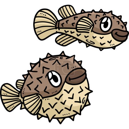 Illustration for This cartoon clipart shows a Two Baby Pufferfish illustration. - Royalty Free Image